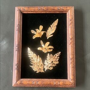 Beautiful real Hawaiian flowers & leaves preserved in 24k gold and framed.